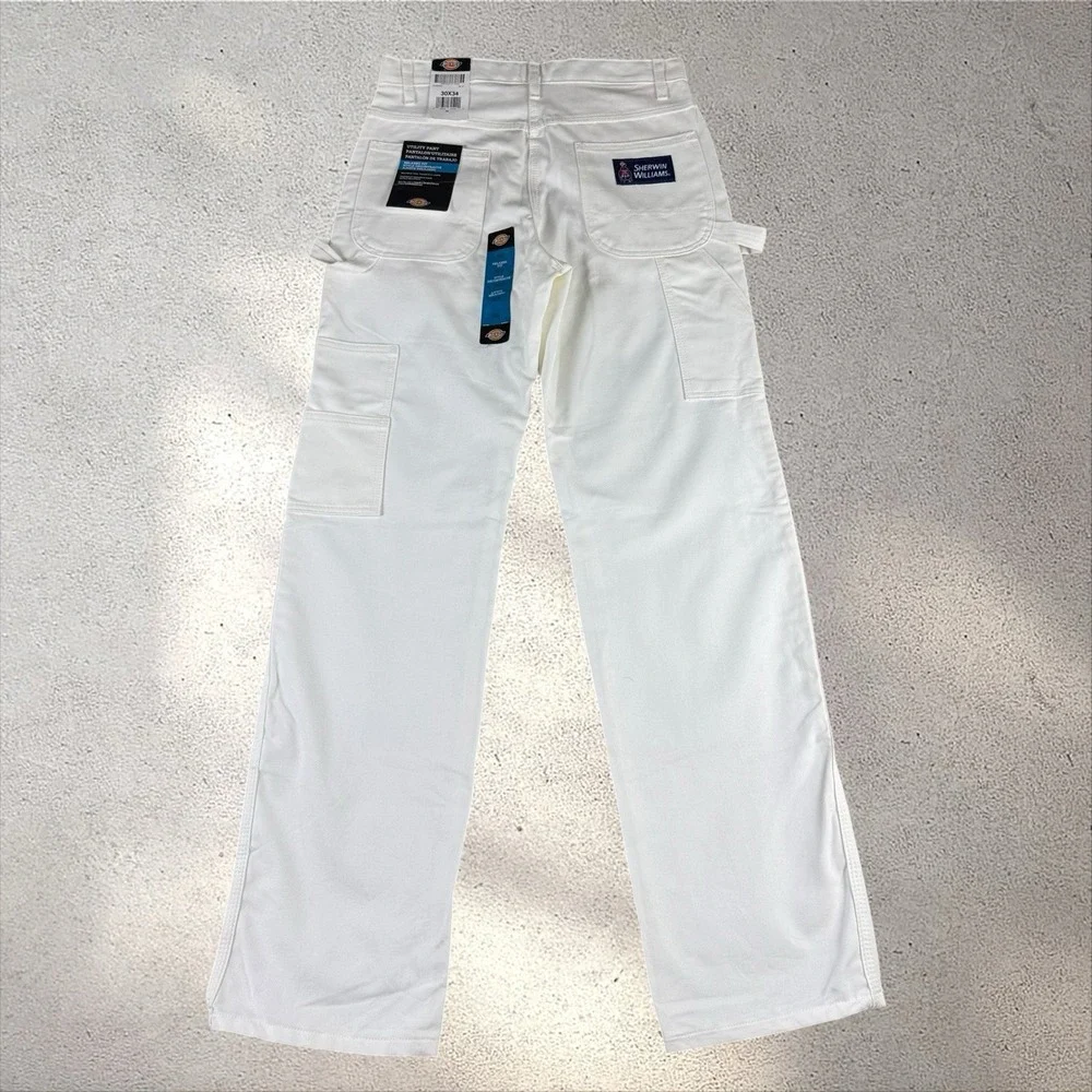 NWT Dickies Sherwin Williams Painter Pants Mens 30x34 White Utility Workwear